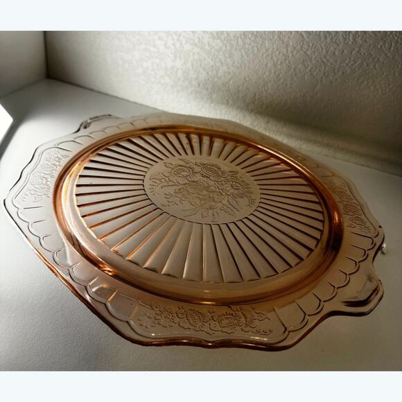 Vintage Pink Depression Glass Poinsettia Pattern Platter – 11” Oval Tray - Picture 5 of 7